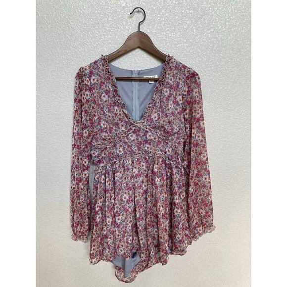 Mi Ami Floral boho romper Medium long sleeve sheer puff romantic feminine fairy - Picture 1 of 6